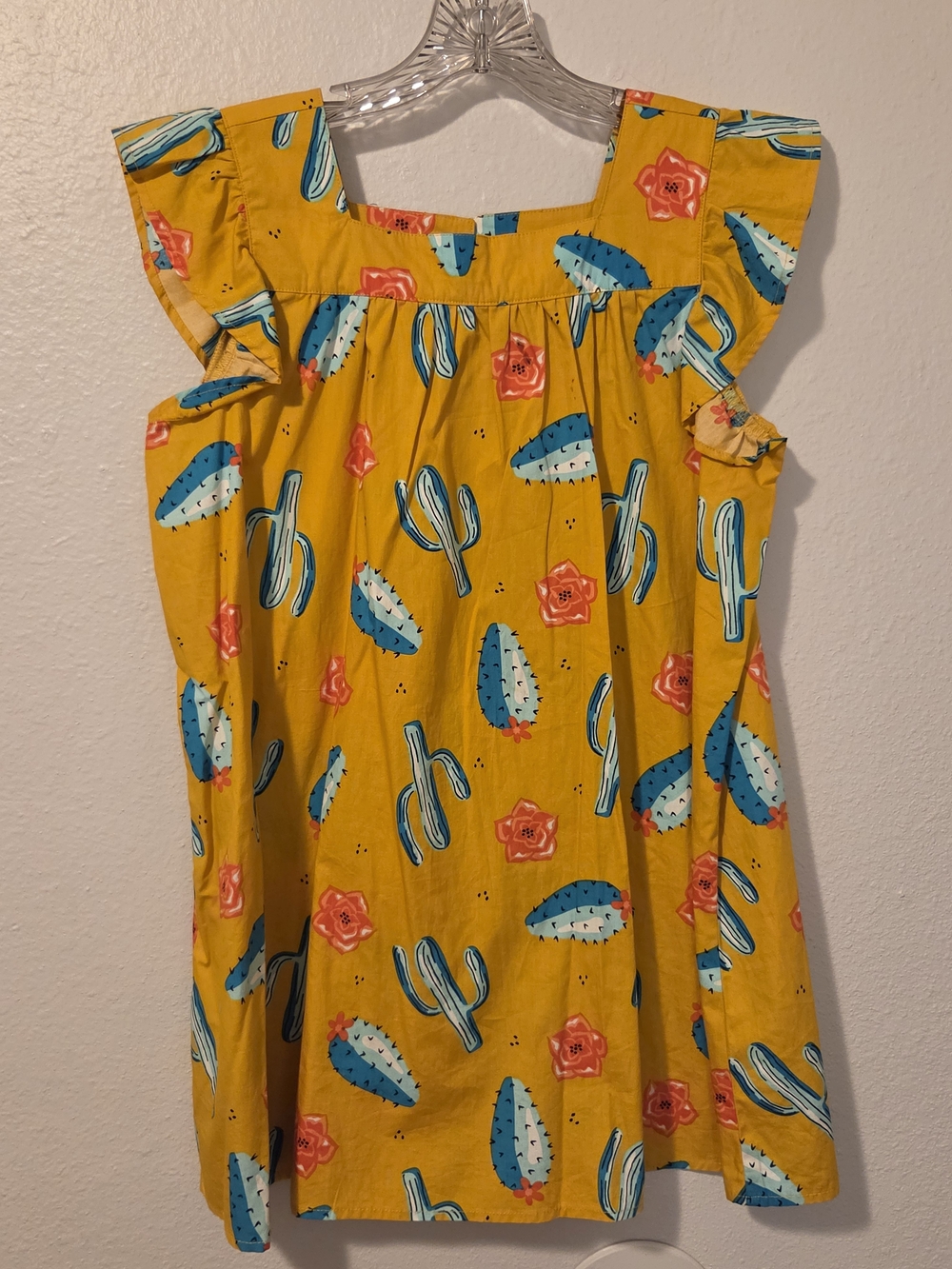 Wrangler Yellow Cactus Print Flutter Sleeve Top